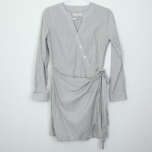 Loft Womens Striped Wrap Dress Size 0 Blue White Tie Waist Long Sleeve